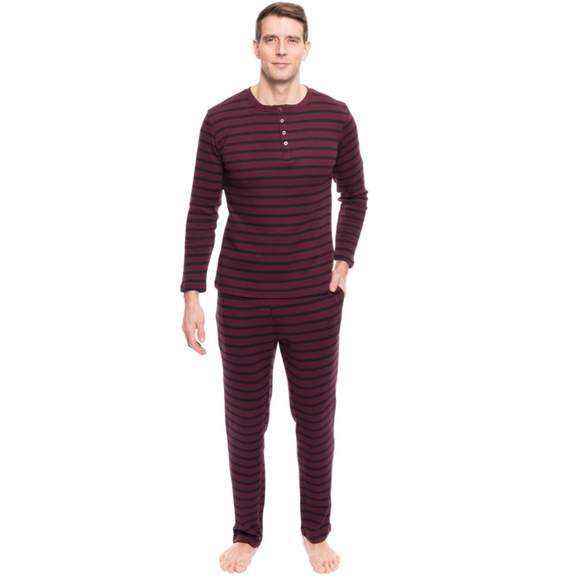 Noble‎ Mount Fig & Black Striped Henley Pajama Set- Mens - Picture 2 of 5
